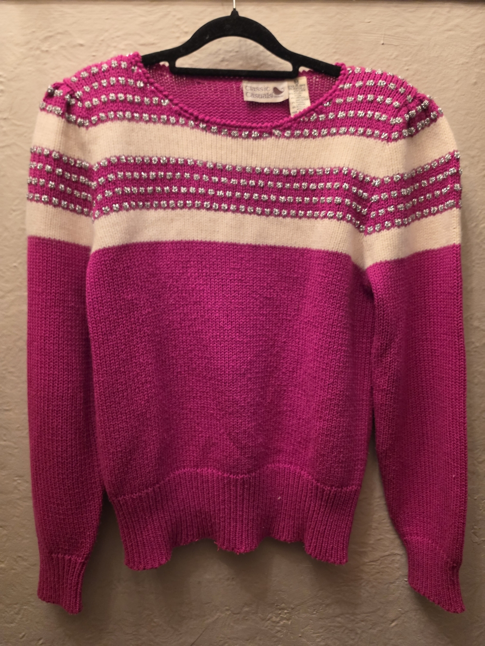 Vintage 80s/90s Classic Casuals Pink Angora Wool Metallic Embellished Sweater M